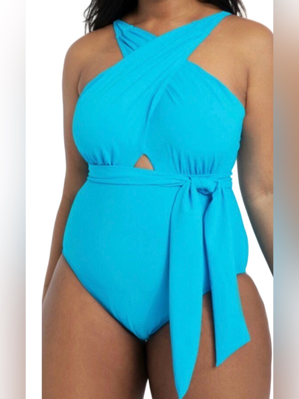 NEW ELOQUII TEAL BLUE WRAP HALTER TIE ONE PIECE SWIMSUIT SIZE 22